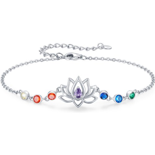 Sterling Silver Circular Shaped Cubic Zirconia Lotus & Chakras Charm Bracelet