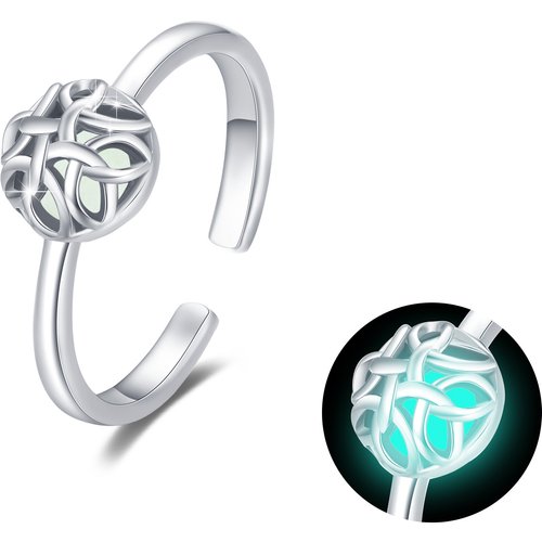 Sterling Silver Round Shaped Luminous Stone Celtic Knot Open Ring