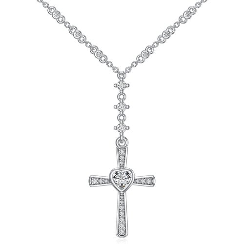 Sterling Silver Circular Shaped Moissanite Cross Pendant Necklace