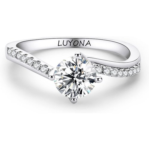 Sterling Silver Round Shaped Moissanite Personalized Engraving Engagement Ring