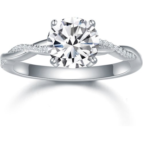 Sterling Silver Round Shaped Moissanite Personalized Engraving & Infinity Symbol Engagement Ring