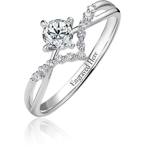 Sterling Silver Round Shaped Moissanite Personalized Engraving Wedding Ring