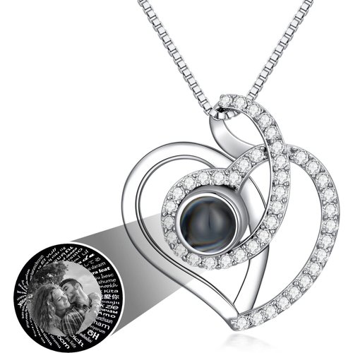 Sterling Silver Circular Shaped Moissanite Personalized Projection Pendant Necklace