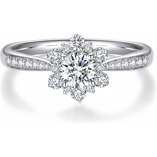 Sterling Silver Round Shaped Moissanite Wildflowers Engagement Ring