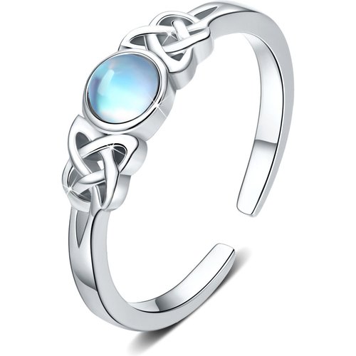 Sterling Silver Round Shaped Moonstone Celtic Knot Open Ring