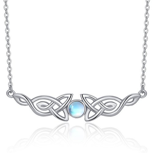 Sterling Silver Circular Shaped Moonstone Celtic Knot Pendant Necklace