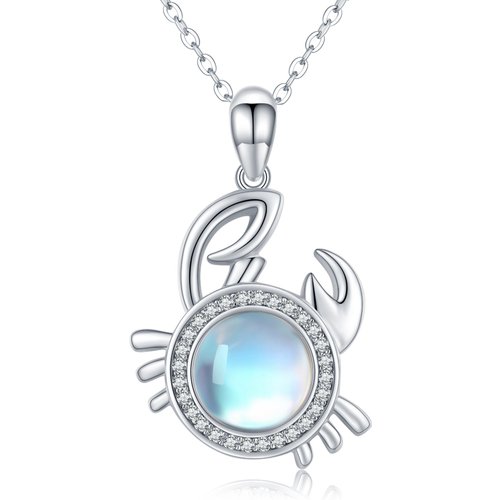 Sterling Silver Circular Shaped Moonstone Crab Pendant Necklace