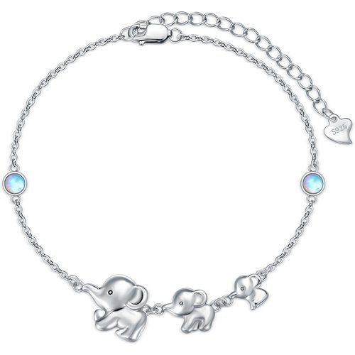Sterling Silver Circular Shaped Moonstone Elephant Charm Bracelet