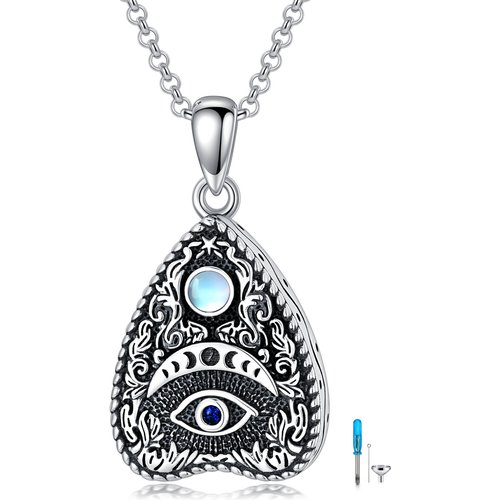 Sterling Silver Circular Shaped Moonstone Evil Eye Urn Necklace for Ashes