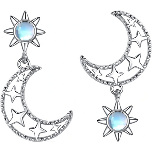 Sterling Silver Circular Shaped Moonstone Moon Drop Earrings