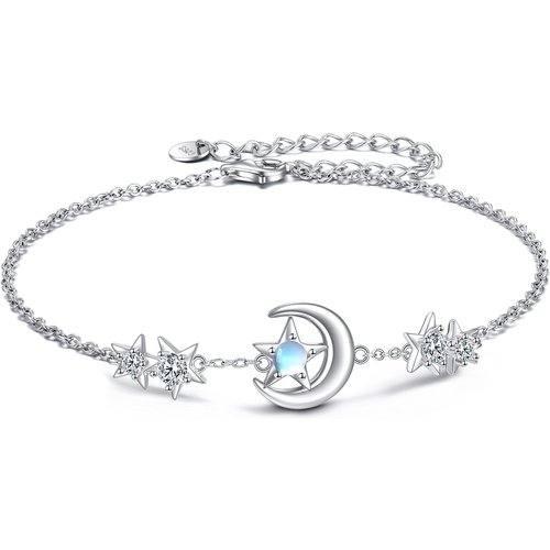 Sterling Silver Circular Shaped Moonstone Moon & Star Single Layer Anklet