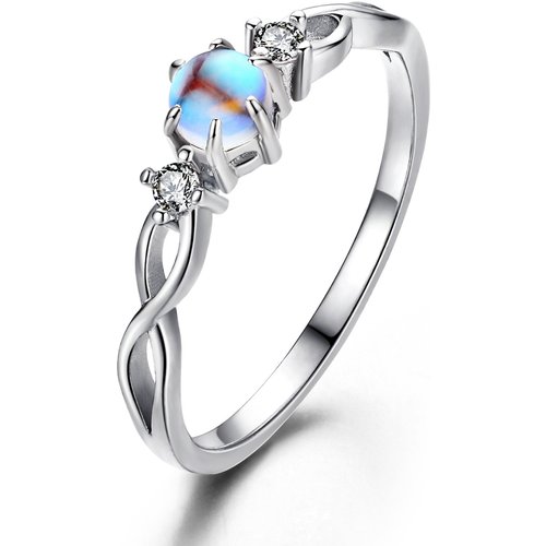 Sterling Silver Round Shaped Moonstone Personalized Engraving & Infinity Symbol Ring