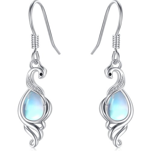 Sterling Silver Circular Shaped Moonstone Phoenix Stud Earrings