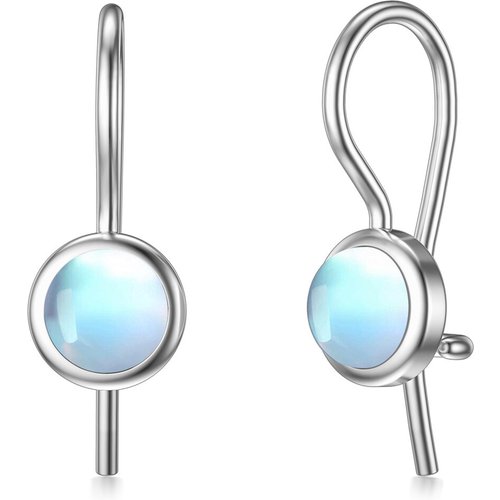 Sterling Silver Circular Shaped Moonstone Round Hoop Earrings