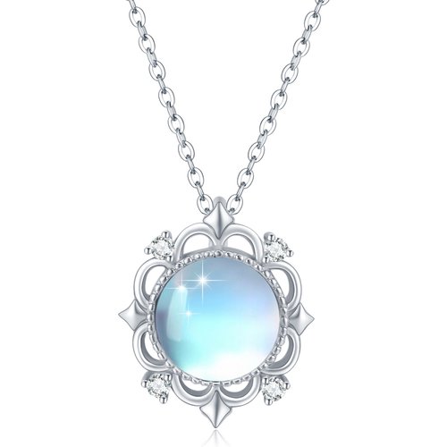 Sterling Silver Circular Shaped Moonstone Round Pendant Necklace for Her