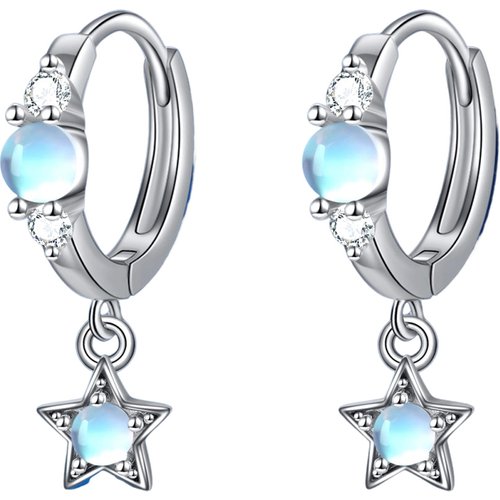 Sterling Silver Circular Shaped Moonstone Star Drop Earrings