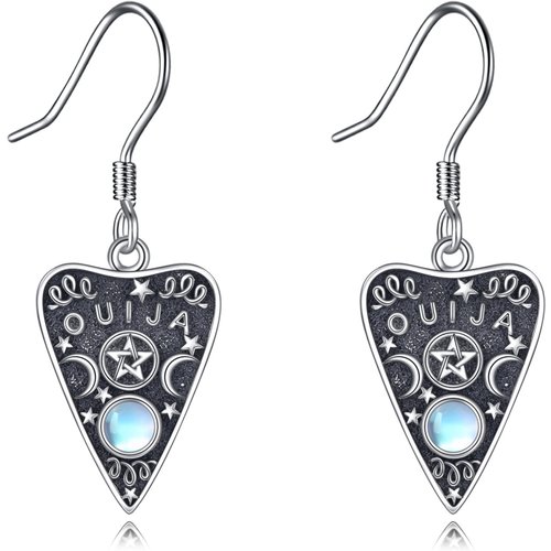 Sterling Silver Circular Moonstone Moon & Star Heart Drop Earrings for Women