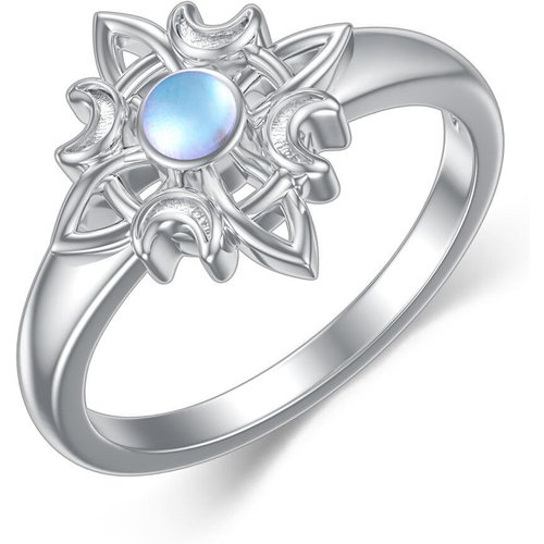 Sterling Silver Round Shaped Moonstone Witch Knot Ring