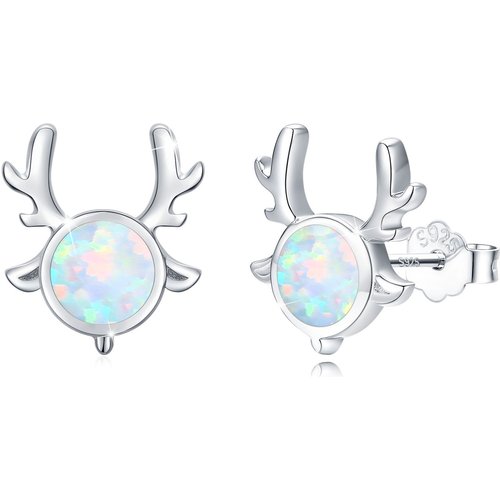 Sterling Silver Circular Shaped Opal Elk Stud Earrings