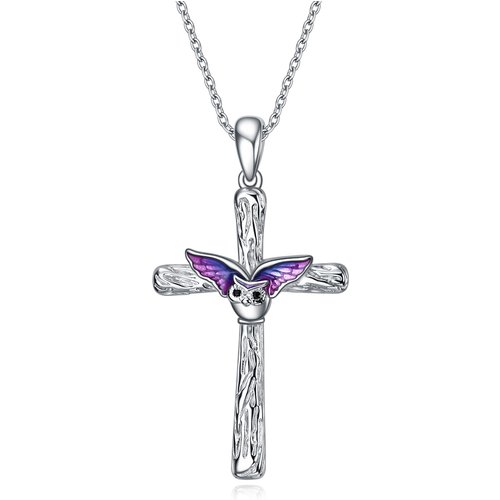 Sterling Silver Circular Shaped Cubic Zirconia Owl & Cross Pendant Necklace