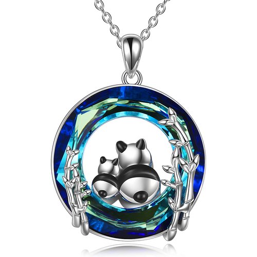 Sterling Silver Circular Shaped Panda Crystal Pendant Necklace