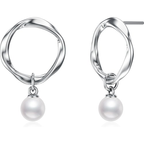 Sterling Silver Circular Shaped Pearl Circle Drop Earrings
