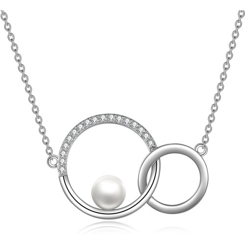 Sterling Silver Circular Shaped Pearl Generation Ring Circle Pendant Necklace