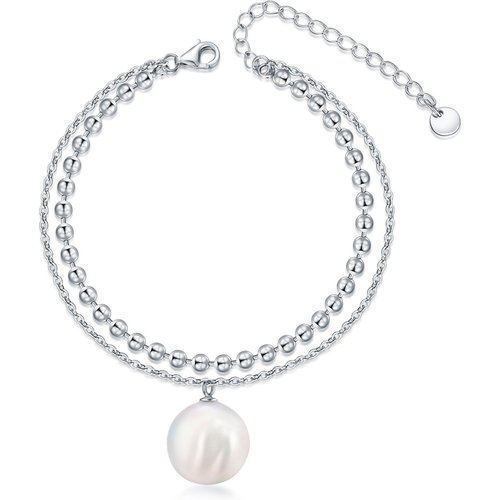 Sterling Silver Circular Shaped Pearl Round Layerered Bracelet