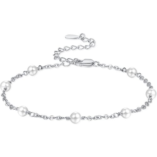 Sterling Silver Circular Shaped Pearl Single Layer Anklet
