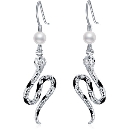 Sterling Silver Circular Shaped Pearl Snake Stud Earrings