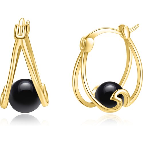 Sterling Silver with Yellow Gold Plated Pearl Spray Hoop Earrings