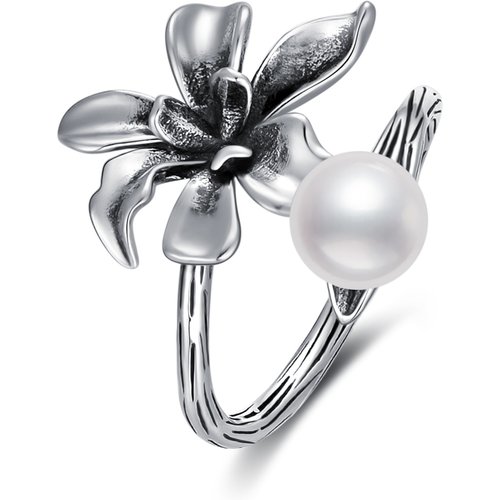 Sterling Silver Round Shaped Pearl Violet Ring