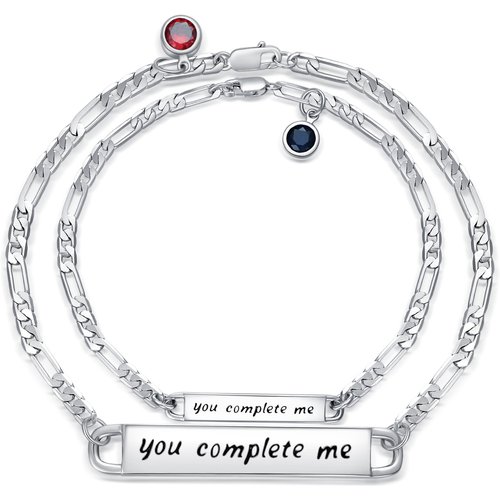 Sterling Silver Circular Cubic Zirconia Personalized Birthstone With Personalized Engraving Couple Identification Bracelet For Women
