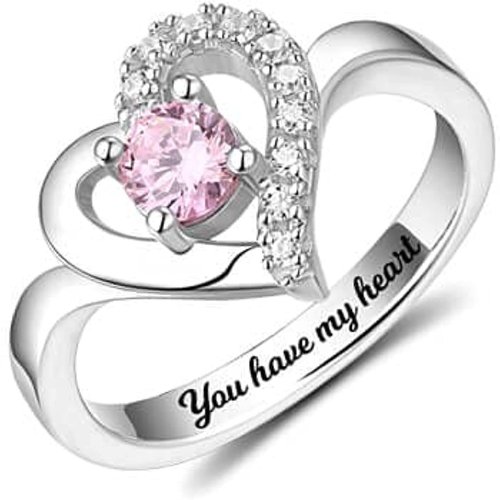 Sterling Silver Round Shaped Cubic Zirconia Personalized Birthstone Ring