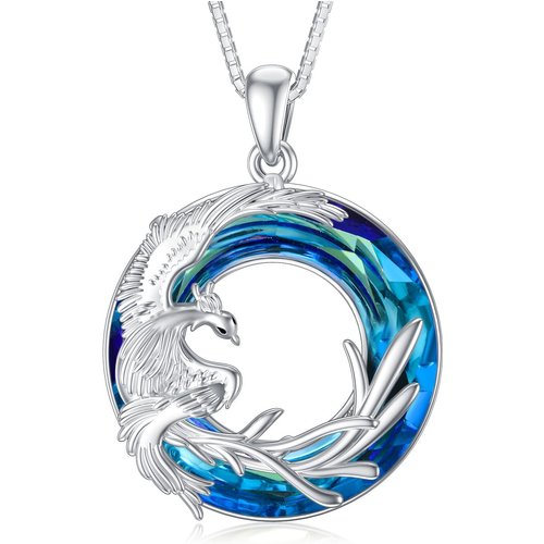 Sterling Silver Circular Shaped Phoenix Crystal Pendant Necklace