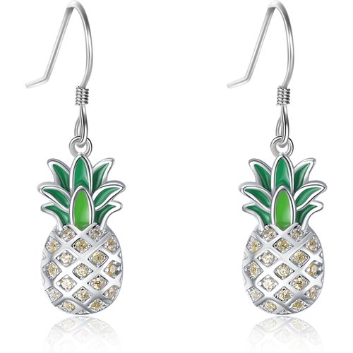 Sterling Silver Circular Shaped Cubic Zirconia Pineapple Drop Earrings