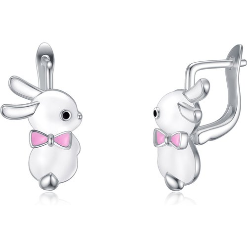 Sterling Silver Circular Shaped Rabbit Hoop Earrings