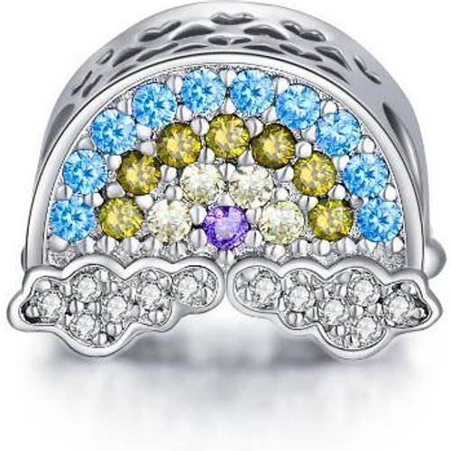 Sterling Silver Circular Shaped Cubic Zirconia Rainbow Bead Charm