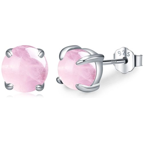 Sterling Silver Circular Shaped Rose Quartz Round Stud Earrings