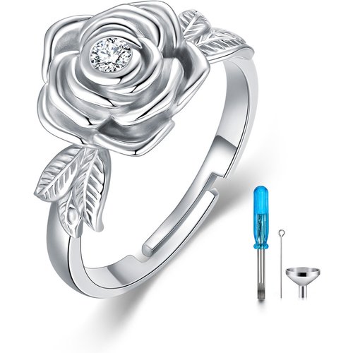Sterling Silver Round Shaped Cubic Zirconia Rose Urn Ring