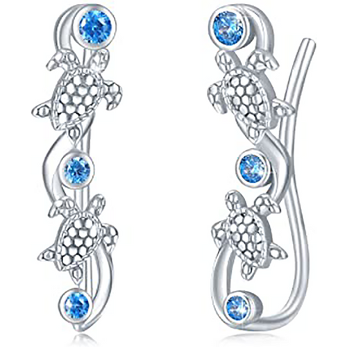 Sterling Silver Circular Shaped Cubic Zirconia Sea Turtle Cuff Earrings