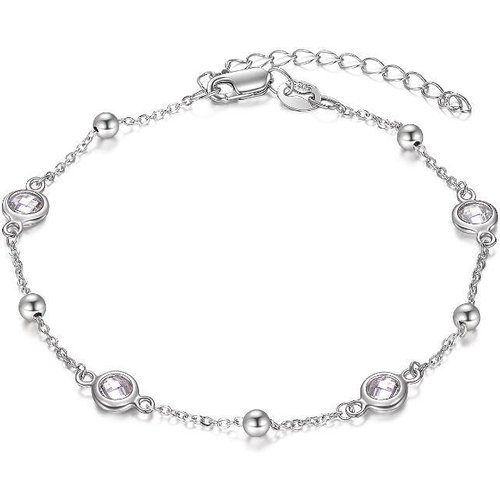 Sterling Silver Circular Shaped Cubic Zirconia Single Layer Anklet