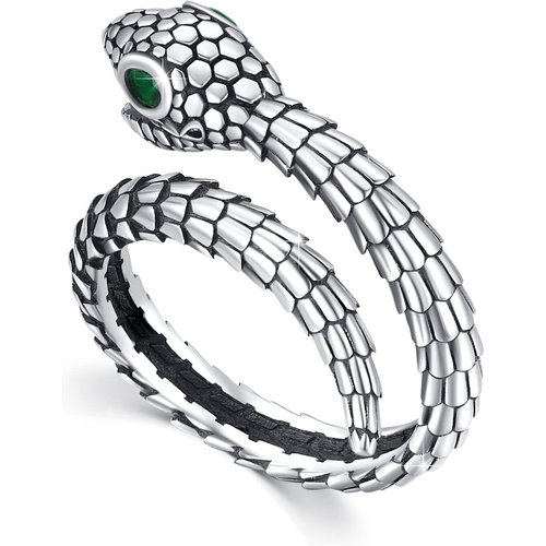 Sterling Silver Round Shaped Cubic Zirconia Snake Open Ring