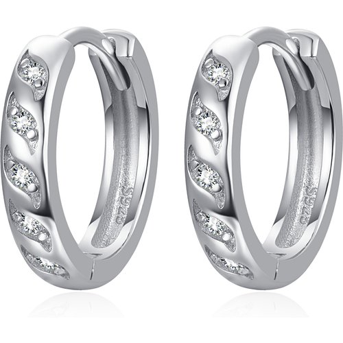 Sterling Silver Circular Shaped Cubic Zirconia Spray Hoop Earrings