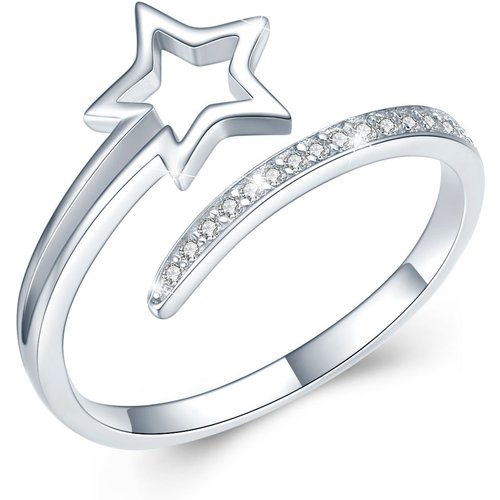 Sterling Silver Round Shaped Cubic Zirconia Star Open Ring
