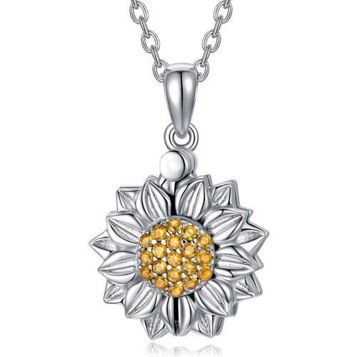 Sterling Silver Circular Shaped Sunflower Personalized Photo Locket Necklace