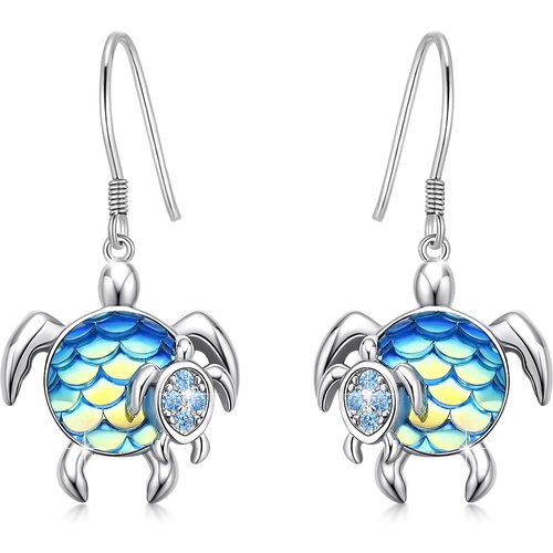 Sterling Silver Circular Shaped Cubic Zirconia Tortoise Drop Earrings