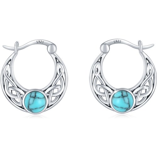 Sterling Silver Circular Shaped Turquoise Celtic Knot Hoop Earrings