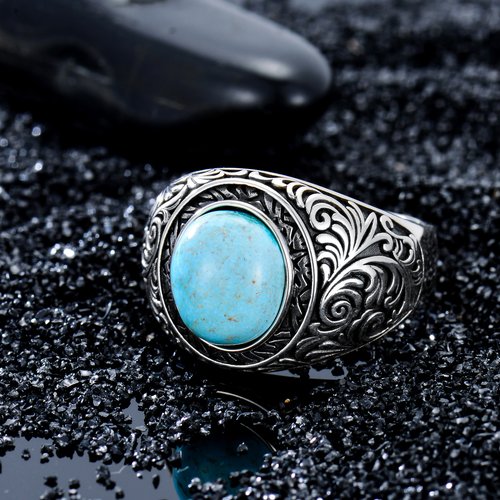 Sterling Silver Round Shaped Turquoise Father & Son Ring for Men