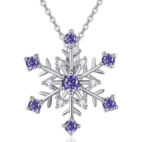 Sterling Silver Circular Shaped Zircon Snowflake Pendant Necklace